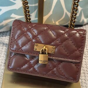 Kurt Geiger Micro Brixton Shoulder Bag - Brown Mini Quilted Bag with Gold Chain